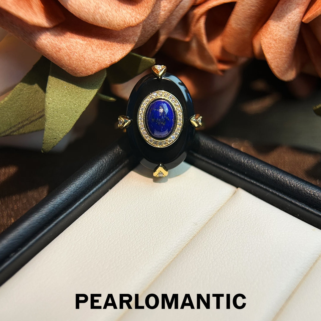 [Designer's Choice] Midnight Orbit – Lapis Lazuli & Onyx Adjustable S925 Silver Ring