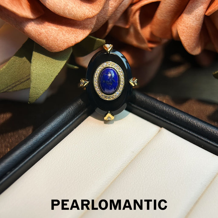[Designer's Choice] Midnight Orbit – Lapis Lazuli & Onyx Adjustable S925 Silver Ring