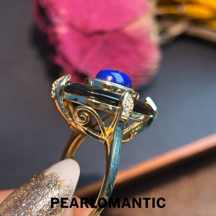 [Designer's Choice] Midnight Orbit – Lapis Lazuli & Onyx Adjustable S925 Silver Ring