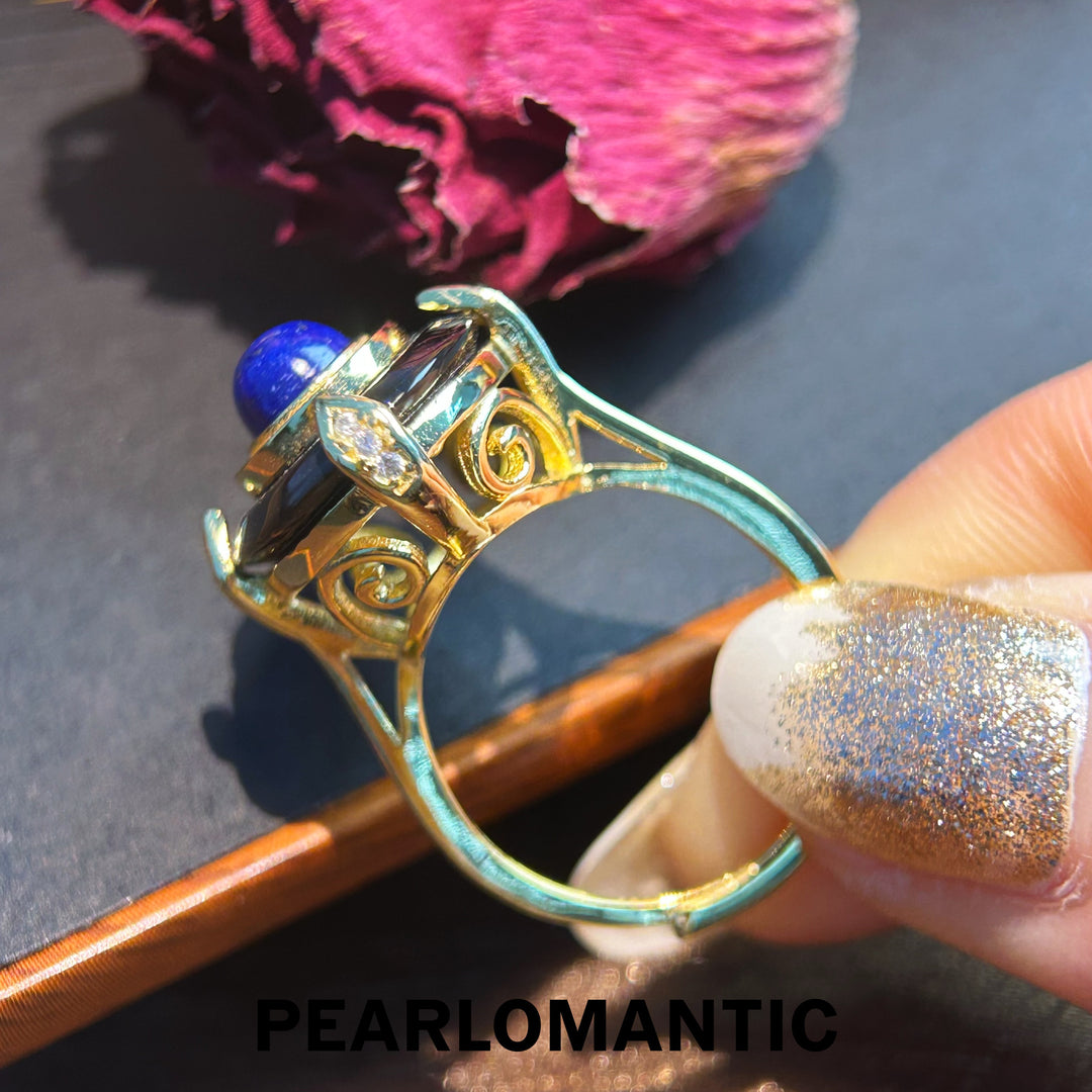 [Designer's Choice] Midnight Orbit – Lapis Lazuli & Onyx Adjustable S925 Silver Ring