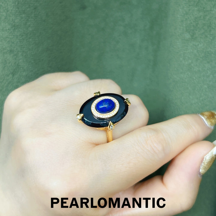 [Designer's Choice] Midnight Orbit – Lapis Lazuli & Onyx Adjustable S925 Silver Ring