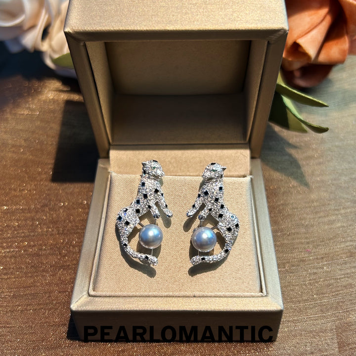 [Everyday Essentials] Panther Grace – Akoya Pearl & Pavé Panther Earrings