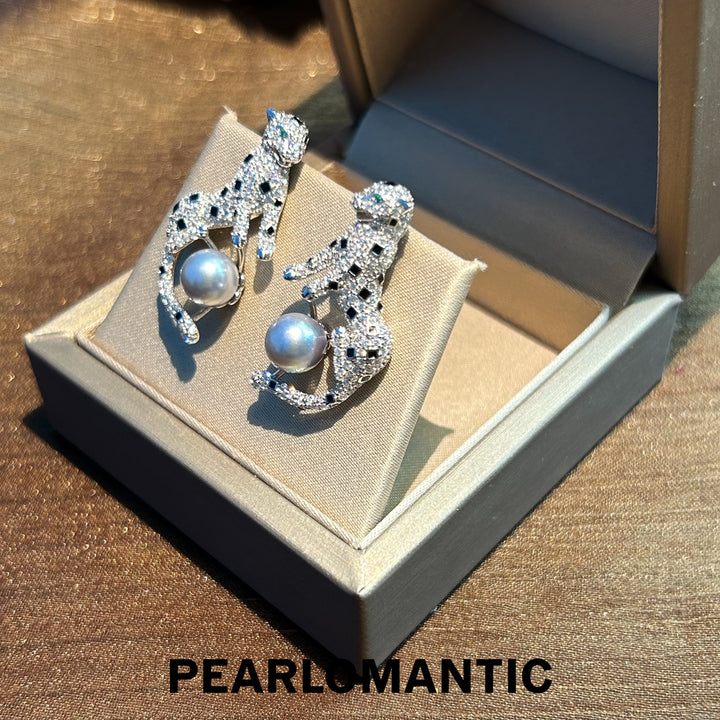 [Everyday Essentials] Panther Grace – Akoya Pearl & Pavé Panther Earrings