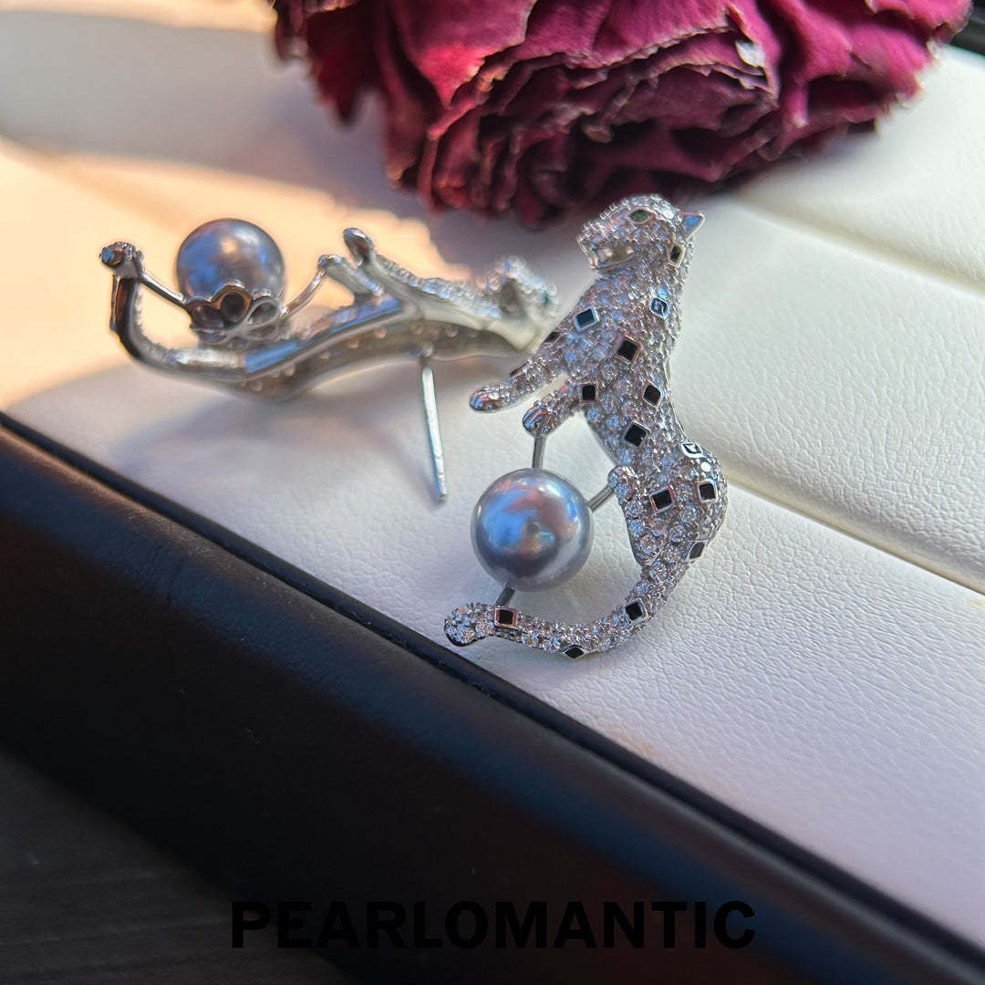 [Everyday Essentials] Panther Grace – Akoya Pearl & Pavé Panther Earrings