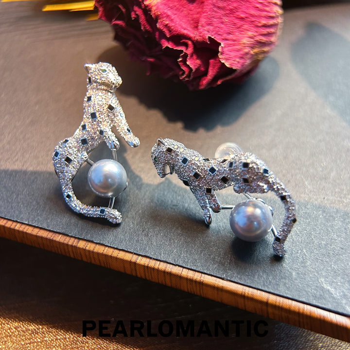 [Everyday Essentials] Panther Grace – Akoya Pearl & Pavé Panther Earrings