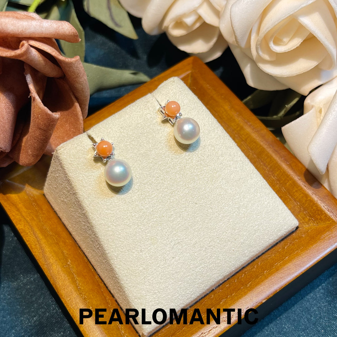 [Fine Jewelry] 18k Gold & Pink Coral & Akoya Pearl Sunset Whisper Earring Studs