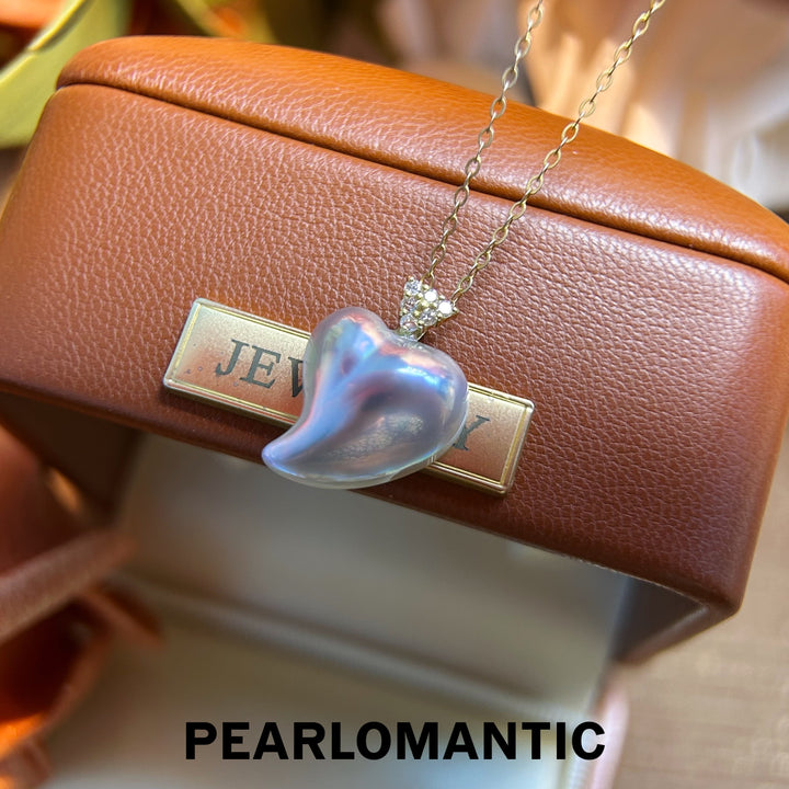 [Fine Jewelry] 18k & Diamonds & Saltwater Mabe Pearl Natural Heart Shape Blue Crush Pendants