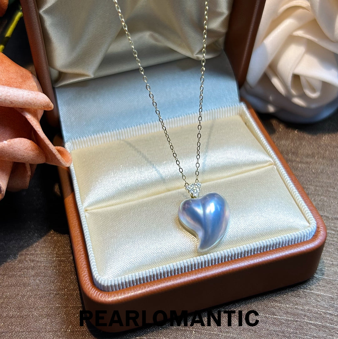 [Fine Jewelry] 18k & Diamonds & Saltwater Mabe Pearl Natural Heart Shape Blue Crush Pendants