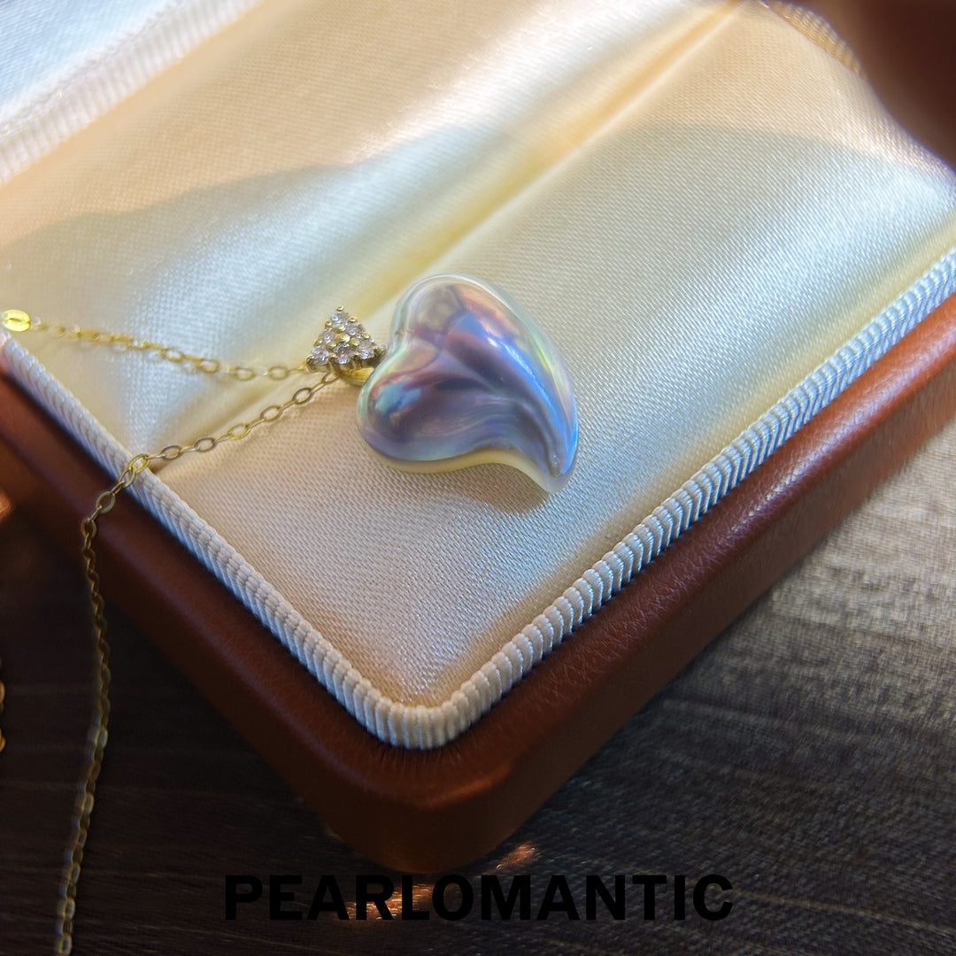 [Fine Jewelry] 18k & Diamonds & Saltwater Mabe Pearl Natural Heart Shape Blue Crush Pendants