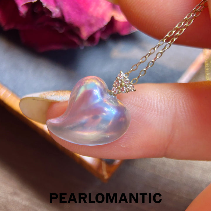 [Fine Jewelry] 18k & Diamonds & Saltwater Mabe Pearl Natural Heart Shape Blue Crush Pendants