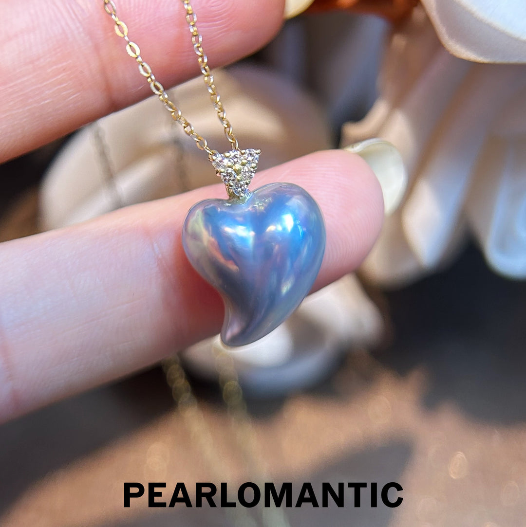 [Fine Jewelry] 18k & Diamonds & Saltwater Mabe Pearl Natural Heart Shape Blue Crush Pendants