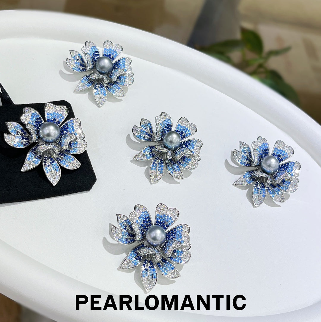 [Everyday Essentials] Tahitian Black Pearl 9-10 mm Azure Bloom Flower Brooch