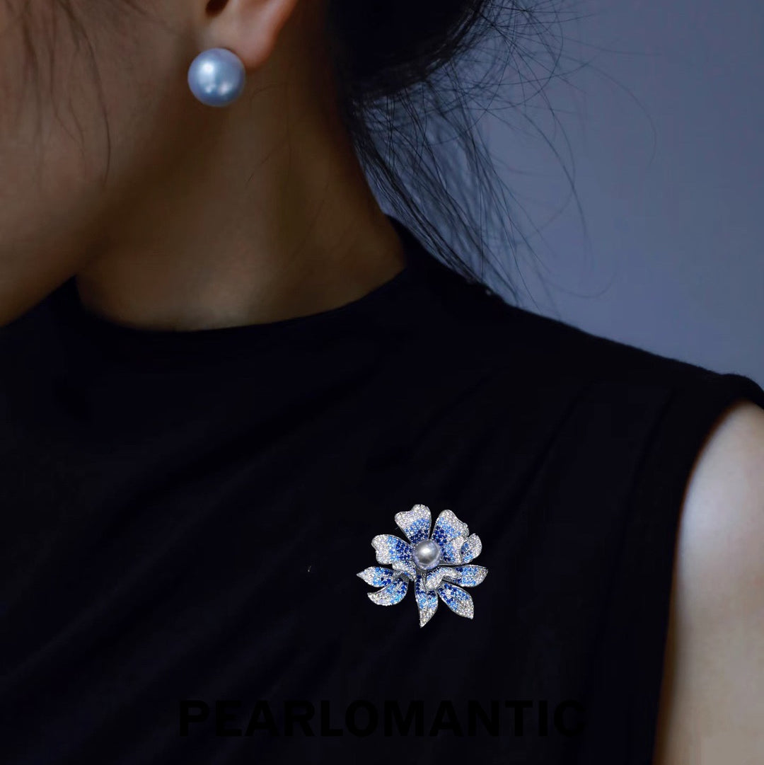 [Everyday Essentials] Tahitian Black Pearl 9-10 mm Azure Bloom Flower Brooch