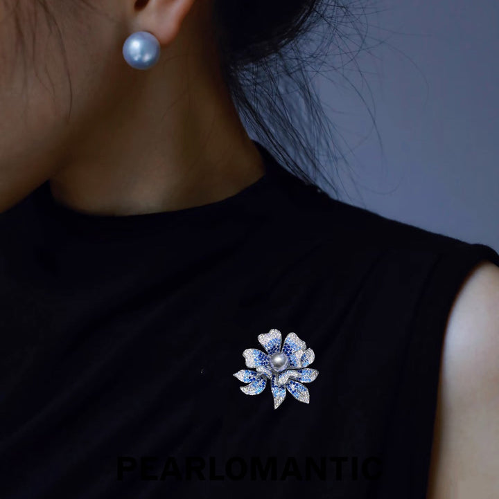 [Everyday Essentials] Tahitian Black Pearl 9-10 mm Azure Bloom Flower Brooch
