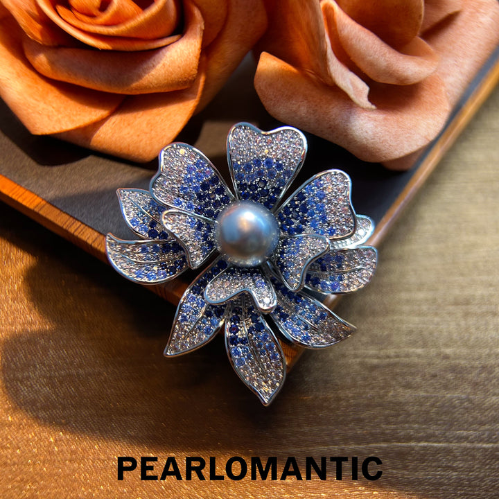 [Everyday Essentials] Tahitian Black Pearl 9-10 mm Azure Bloom Flower Brooch