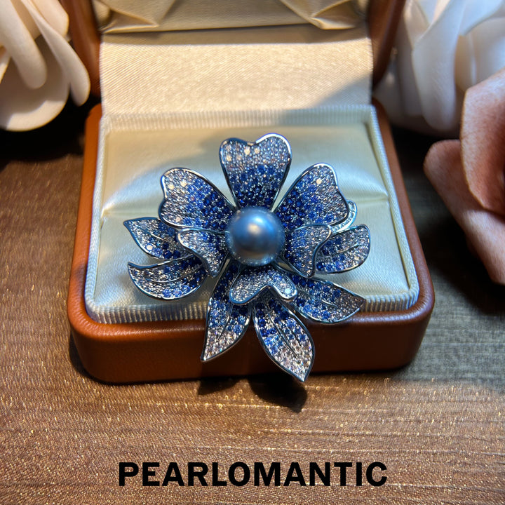[Everyday Essentials] Tahitian Black Pearl 9-10 mm Azure Bloom Flower Brooch