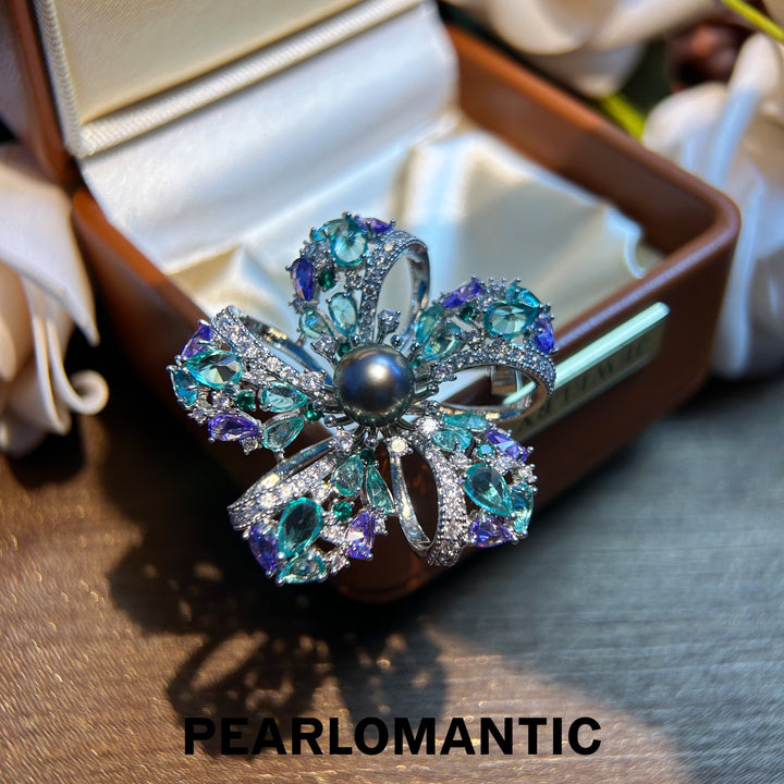 [Everyday Essentials] Tahitian Black Pearl Enchanted Gem Mystic Floral Brooch