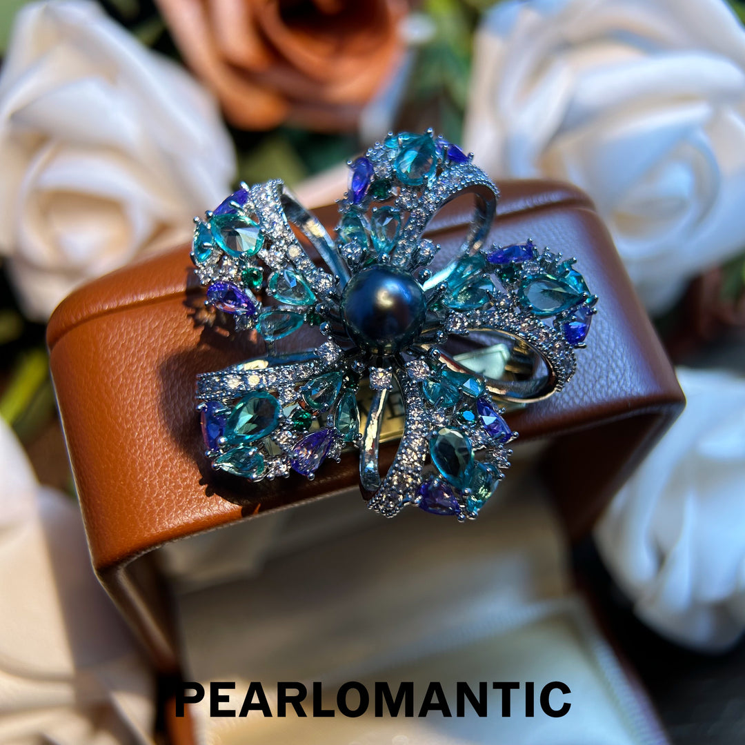 [Everyday Essentials] Tahitian Black Pearl Enchanted Gem Mystic Floral Brooch