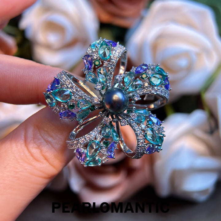 [Everyday Essentials] Tahitian Black Pearl Enchanted Gem Mystic Floral Brooch