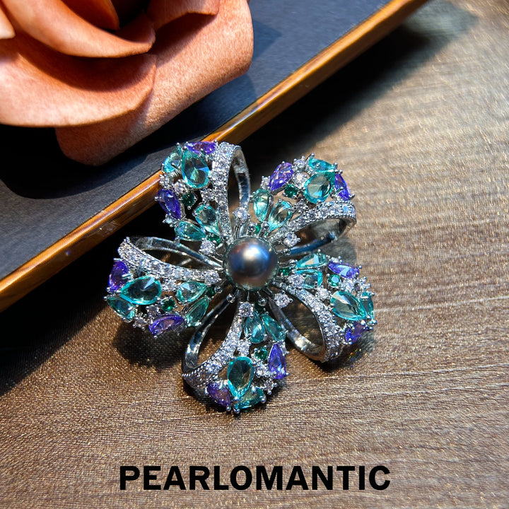 [Everyday Essentials] Tahitian Black Pearl Enchanted Gem Mystic Floral Brooch