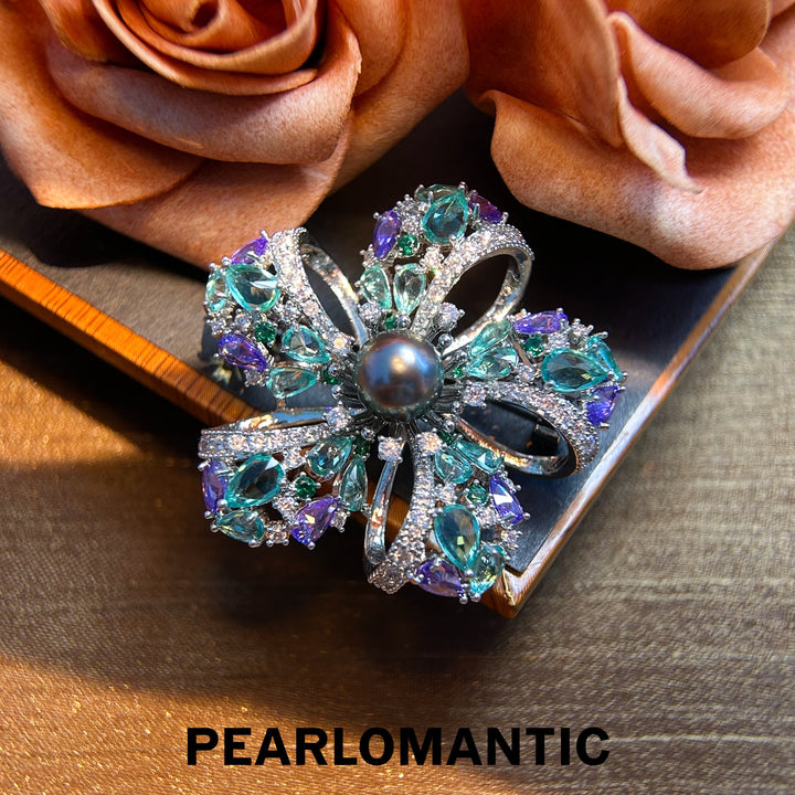 [Everyday Essentials] Tahitian Black Pearl Enchanted Gem Mystic Floral Brooch
