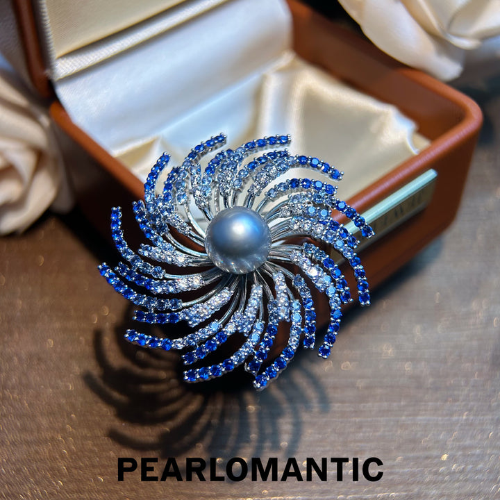 [Everyday Essentials] Tahitian Platinum Grey 10-11mm Pearl Whirlwind Brooch