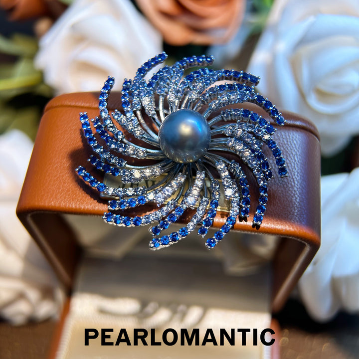 [Everyday Essentials] Tahitian Platinum Grey 10-11mm Pearl Whirlwind Brooch