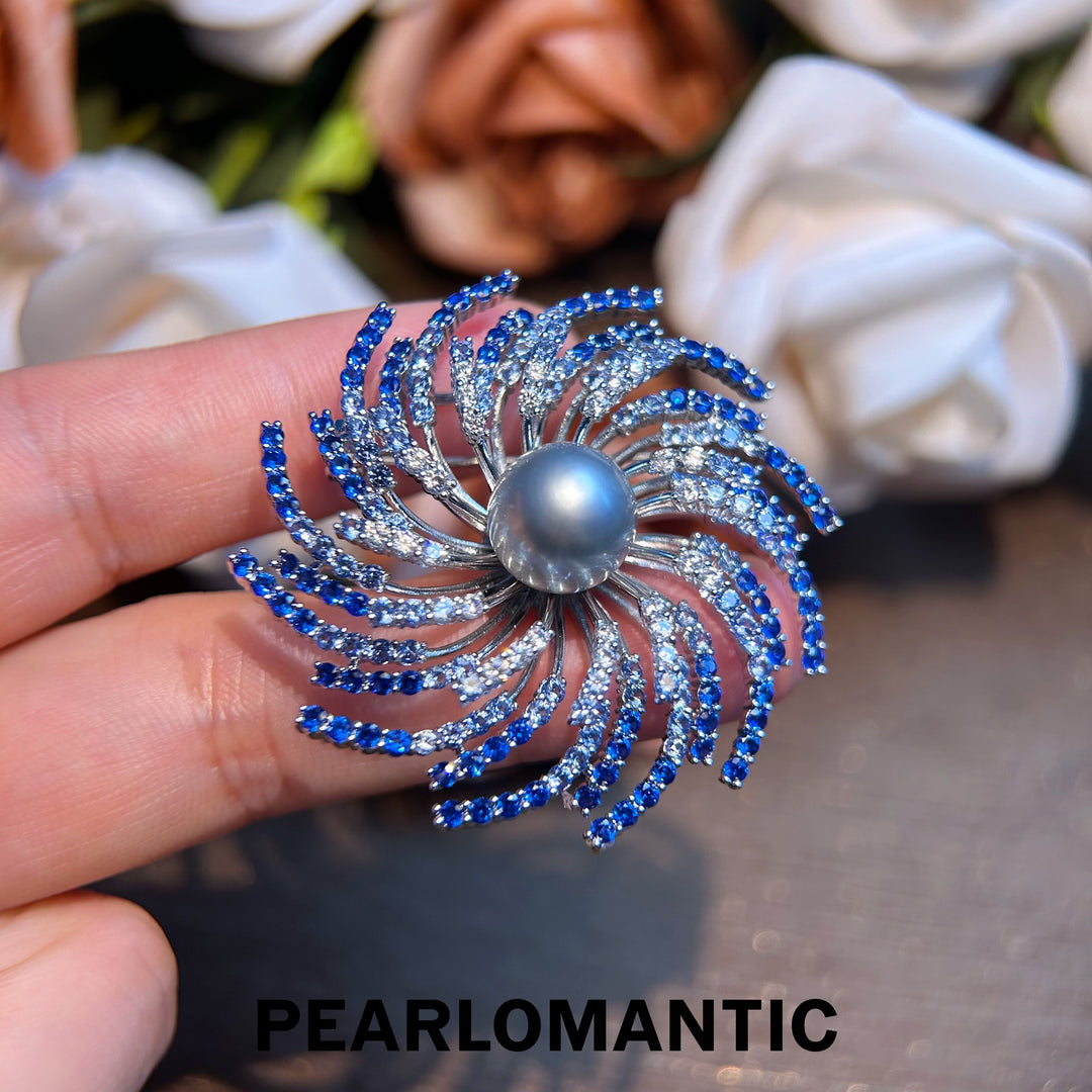 [Everyday Essentials] Tahitian Platinum Grey 10-11mm Pearl Whirlwind Brooch