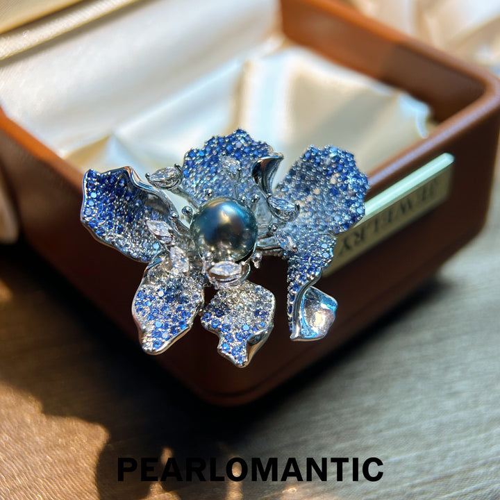 [Everyday Essentials] Tahitian Black Pearl Blue Dreamy Secluded Flower Brooche