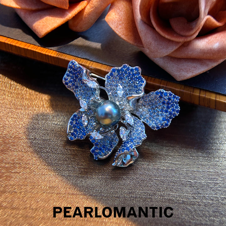 [Everyday Essentials] Tahitian Black Pearl Blue Dreamy Secluded Flower Brooche
