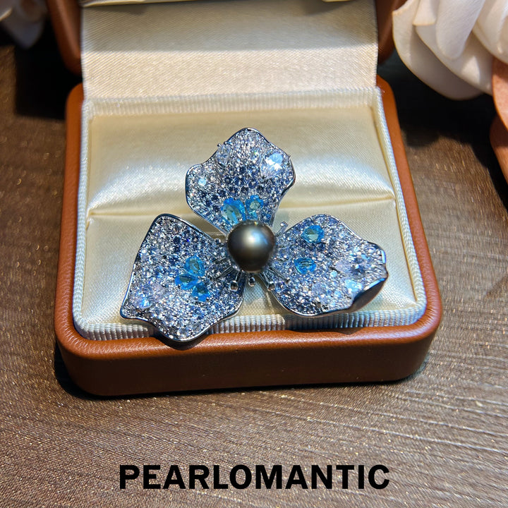 [Everyday Essentials] Tahitian Black Pearl Blue Kissed Pearl Blossom Brooch