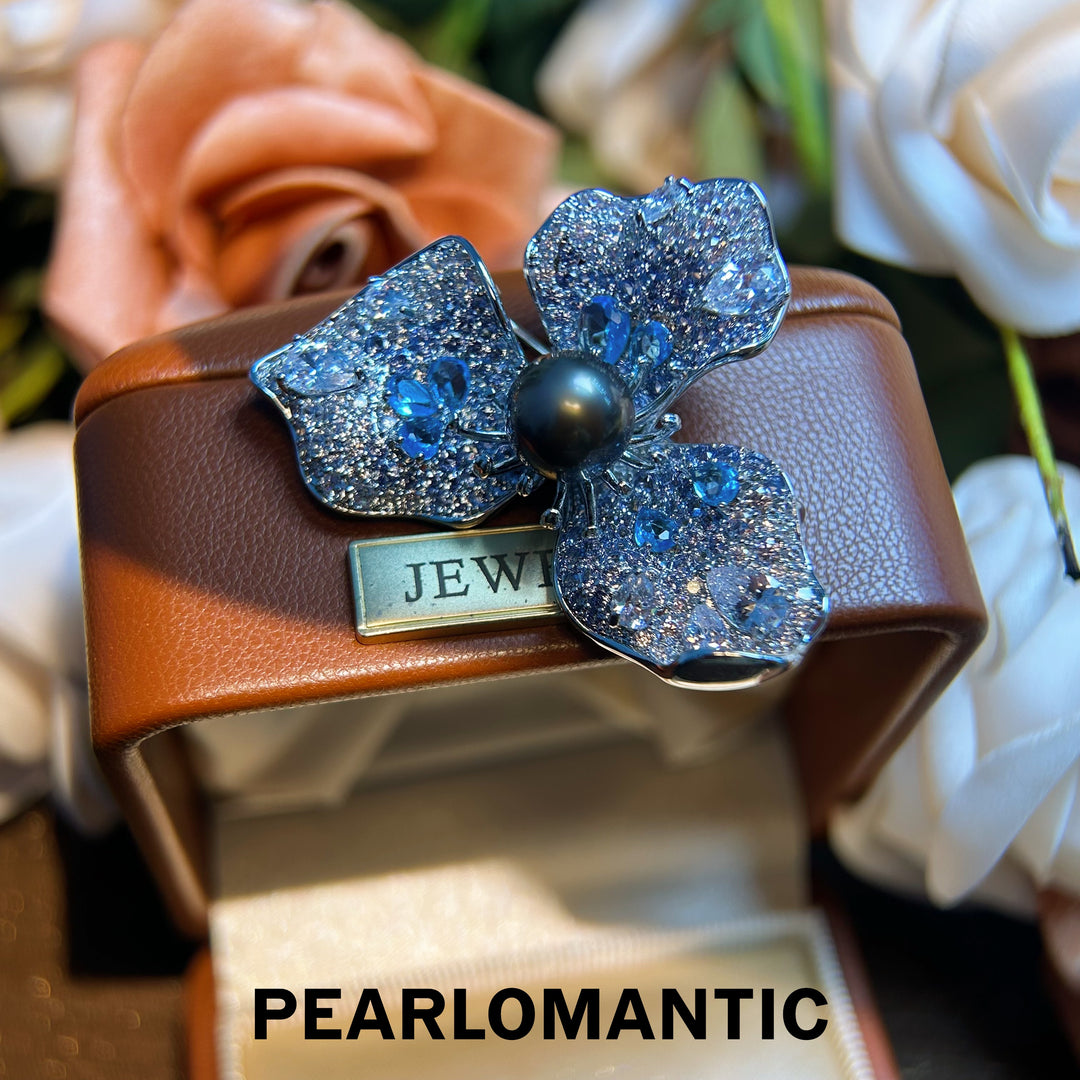 [Everyday Essentials] Tahitian Black Pearl Blue Kissed Pearl Blossom Brooch