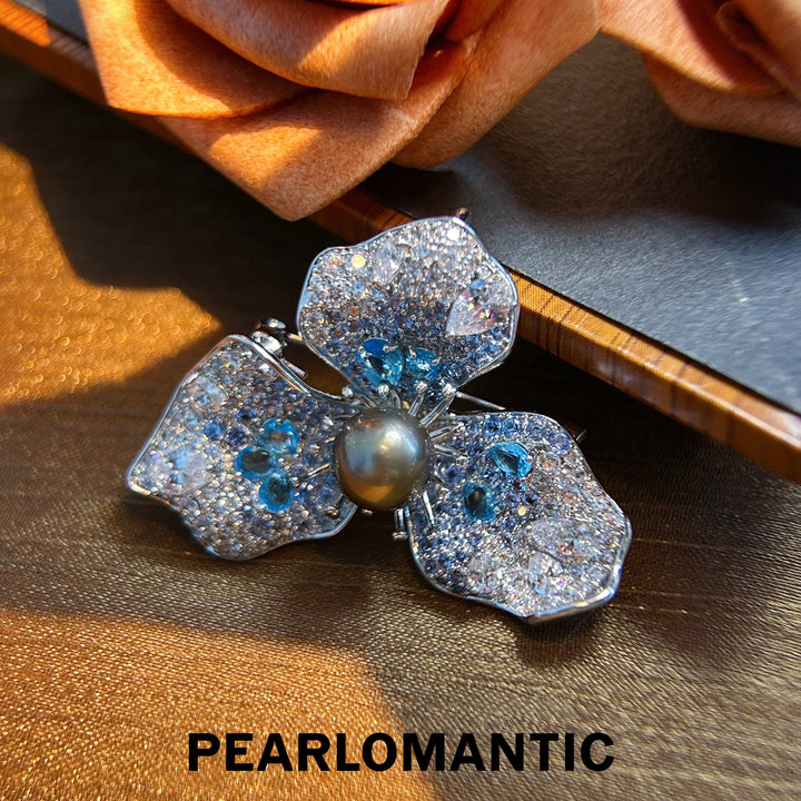[Everyday Essentials] Tahitian Black Pearl Blue Kissed Pearl Blossom Brooch