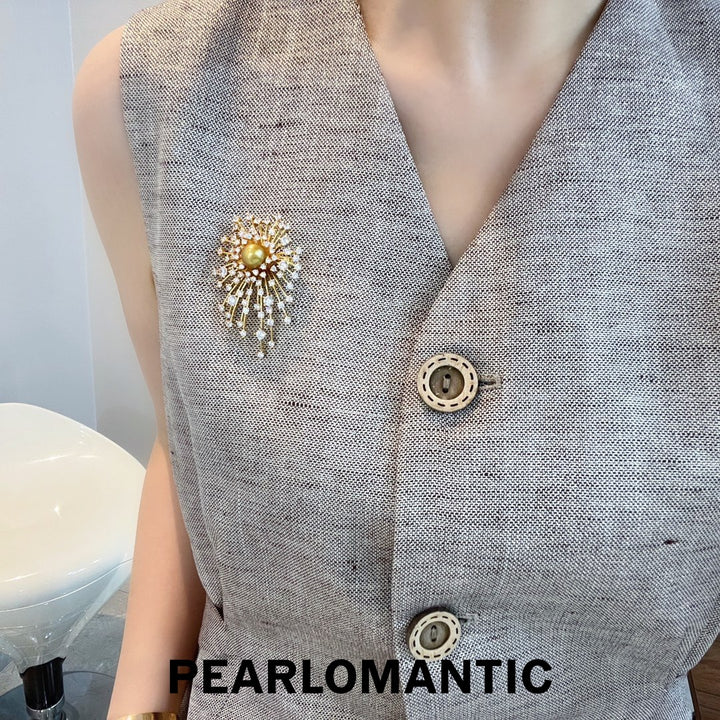 [Everyday Essentials] South Sea Golden Pearl Blazing Gold Firework Brooch