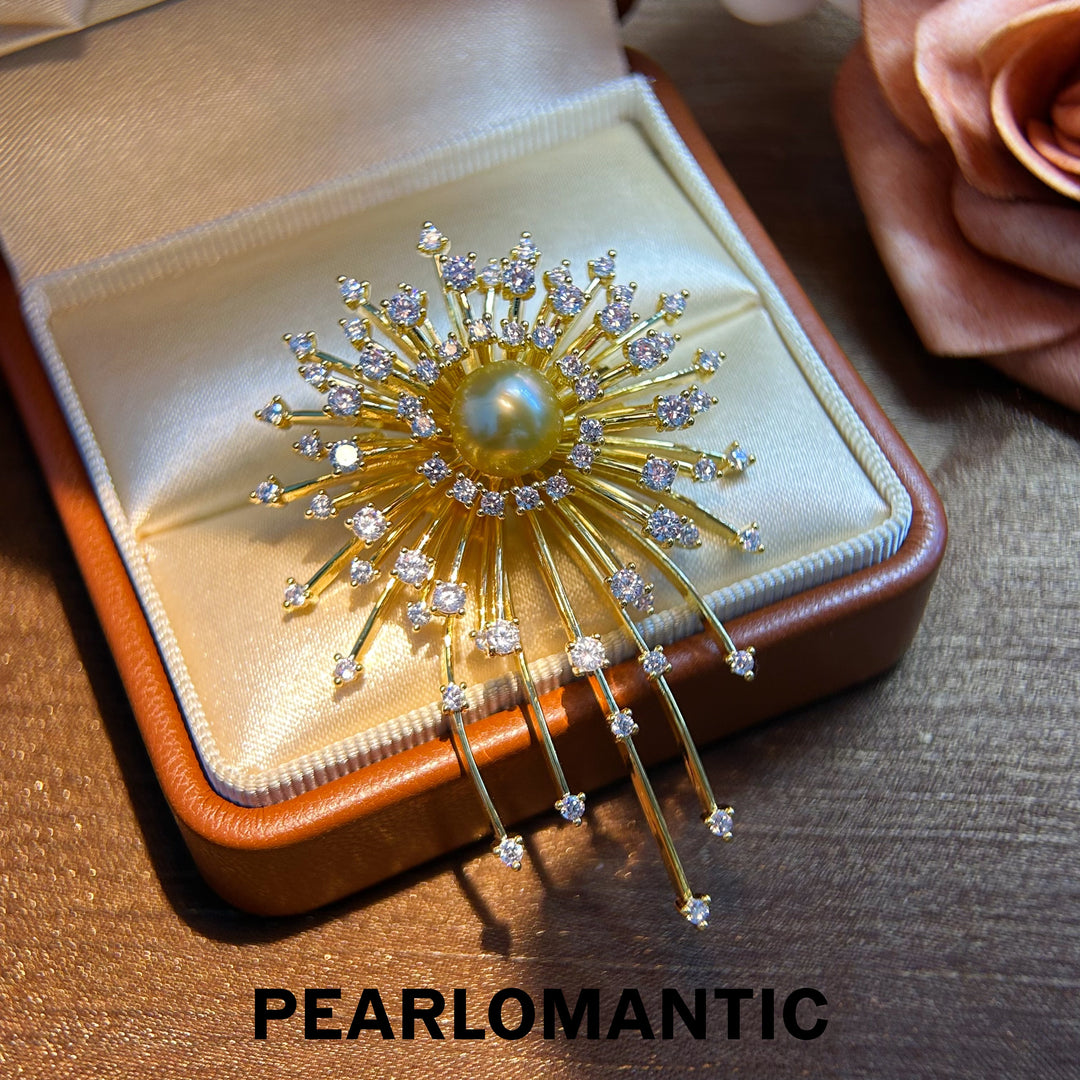 [Everyday Essentials] South Sea Golden Pearl Blazing Gold Firework Brooch