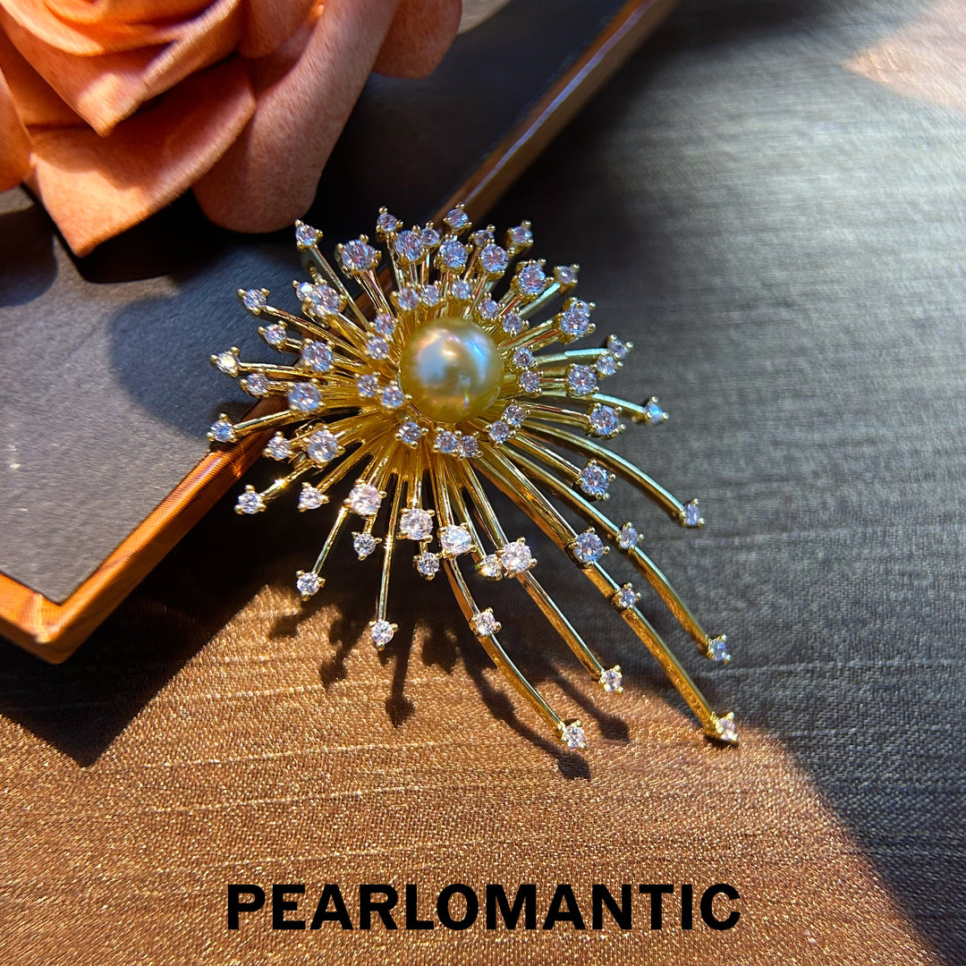 [Everyday Essentials] South Sea Golden Pearl Blazing Gold Firework Brooch