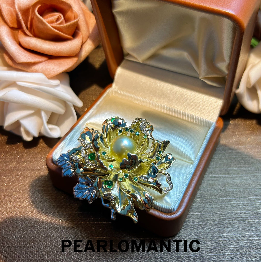 [Everyday Essentials] South Sea Golden 10-11mm Pearl Elegant Golden Peony Brooch