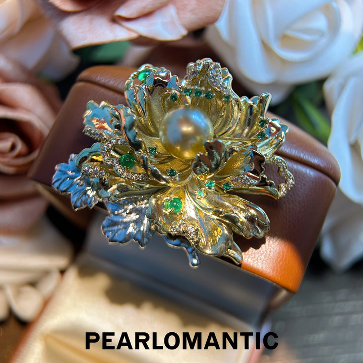 [Everyday Essentials] South Sea Golden 10-11mm Pearl Elegant Golden Peony Brooch