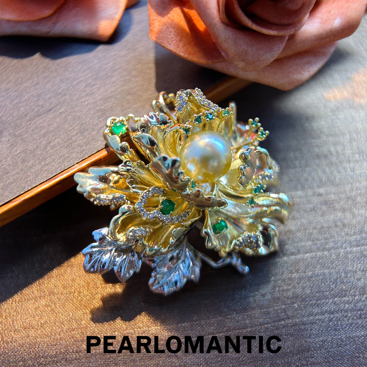 [Everyday Essentials] South Sea Golden 10-11mm Pearl Elegant Golden Peony Brooch