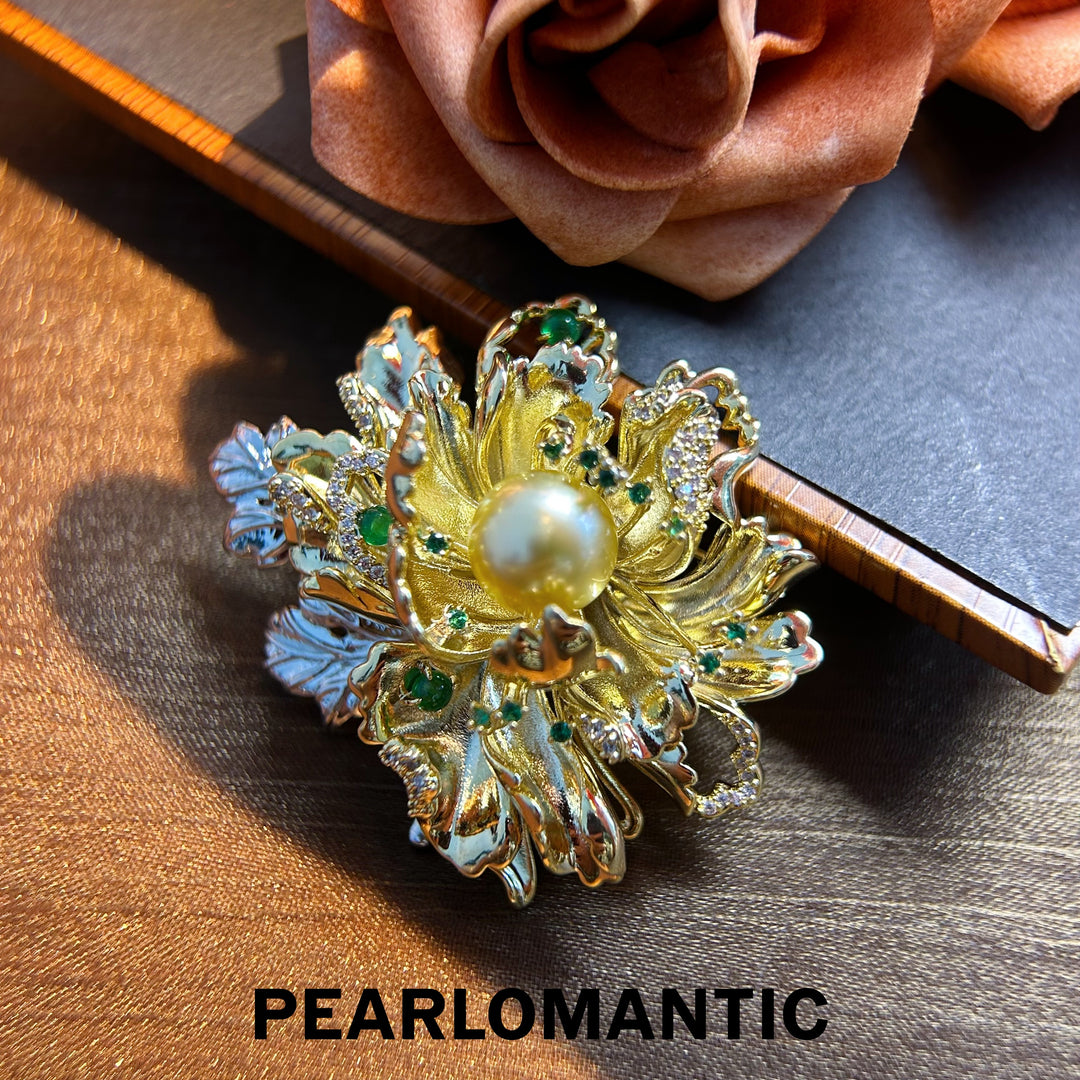 [Everyday Essentials] South Sea Golden 10-11mm Pearl Elegant Golden Peony Brooch