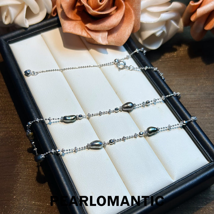 [Designer's Choice] Tahitian Black Keshi Pearl Twinkling Lace Style Necklace