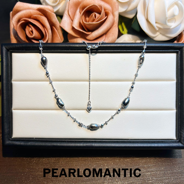 [Designer's Choice] Tahitian Black Keshi Pearl Twinkling Lace Style Necklace