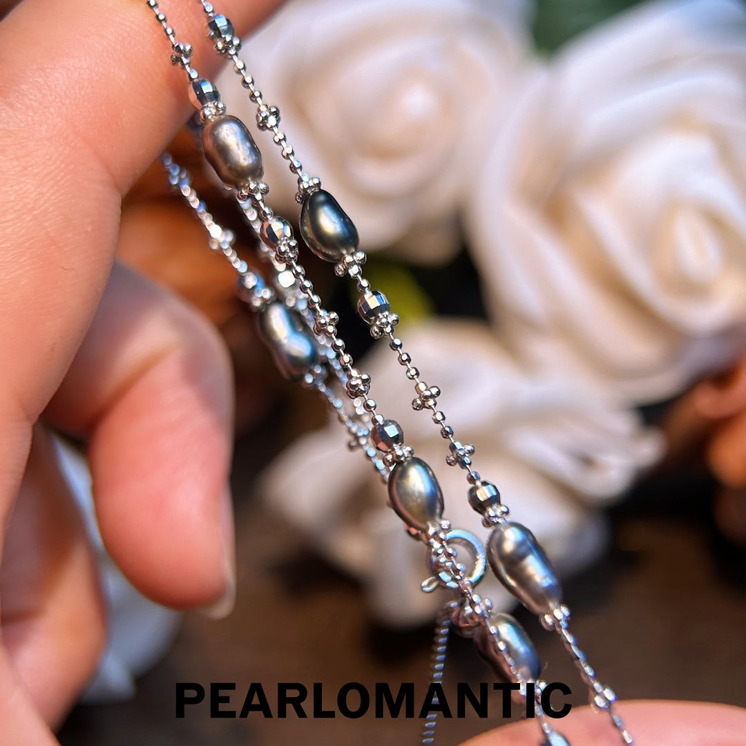 [Designer's Choice] Tahitian Black Keshi Pearl Twinkling Lace Style Necklace