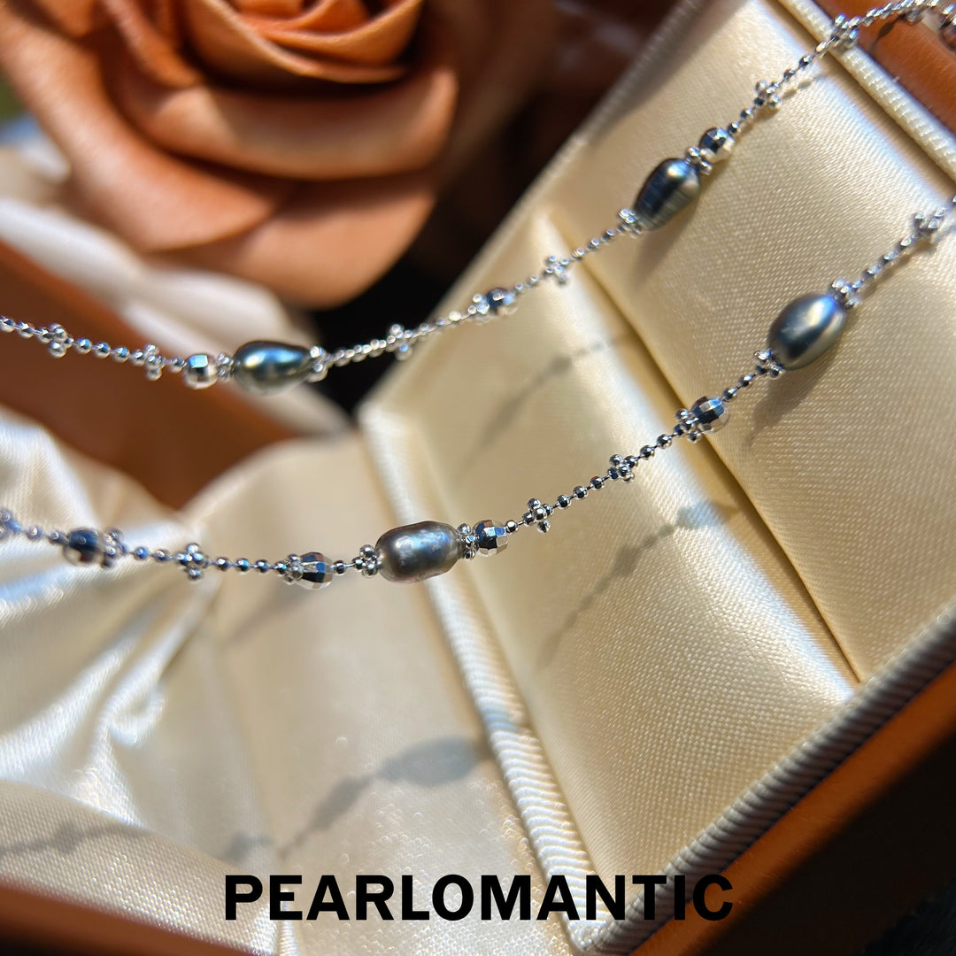 [Designer's Choice] Tahitian Black Keshi Pearl Twinkling Lace Style Necklace