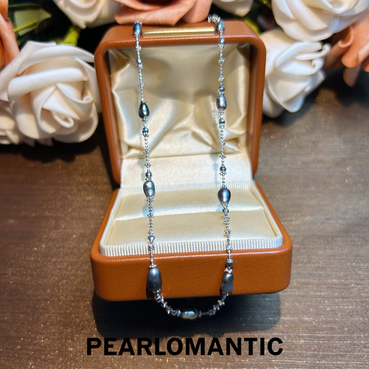 [Designer's Choice] Tahitian Black Keshi Pearl Twinkling Lace Style Necklace