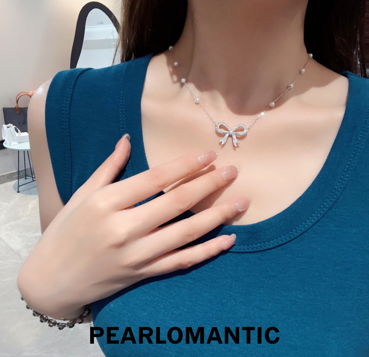 [Designe's Choice] Freshwater Pearl 4-4.5mm Glistening Bowtie Necklace
