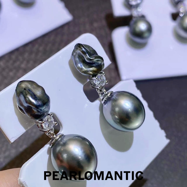 [Designer's Choice] Tahitian Black Baroque Pearl & Keshi Duo Splendor Earrings