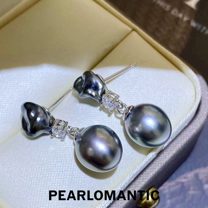 [Designer's Choice] Tahitian Black Baroque Pearl & Keshi Duo Splendor Earrings
