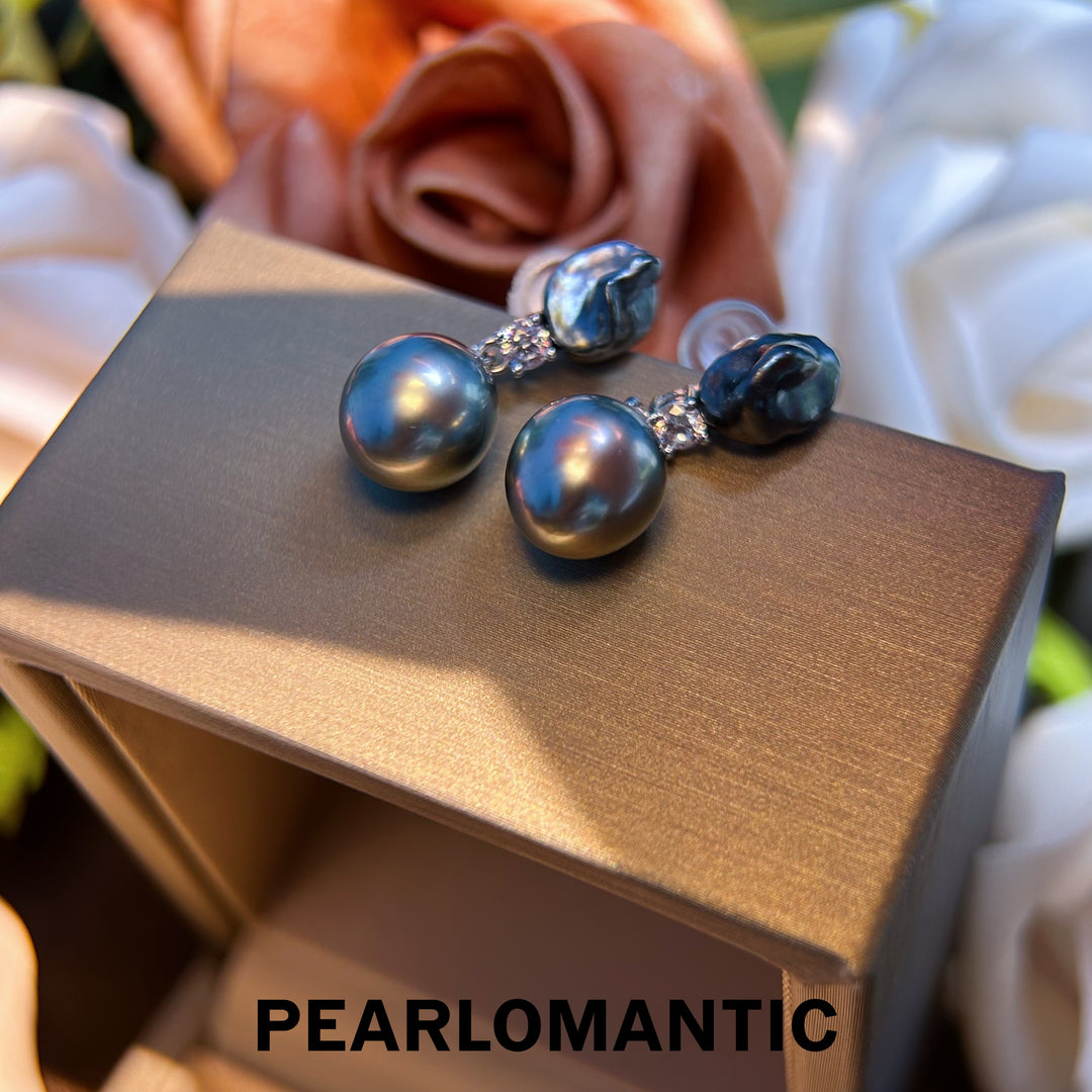 [Designer's Choice] Tahitian Black Baroque Pearl & Keshi Duo Splendor Earrings