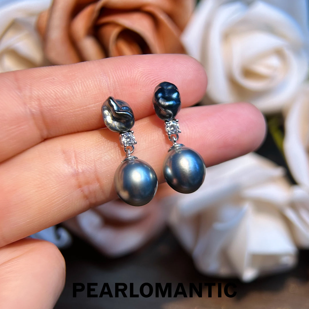 [Designer's Choice] Tahitian Black Baroque Pearl & Keshi Duo Splendor Earrings